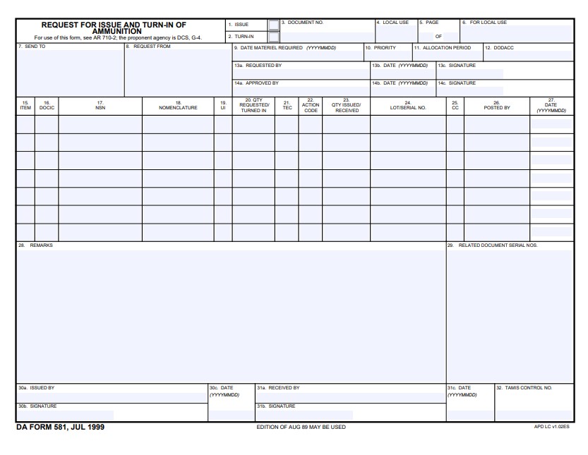 Download da form 581