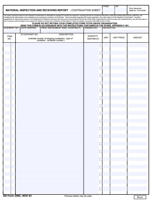 Download dd form 250C