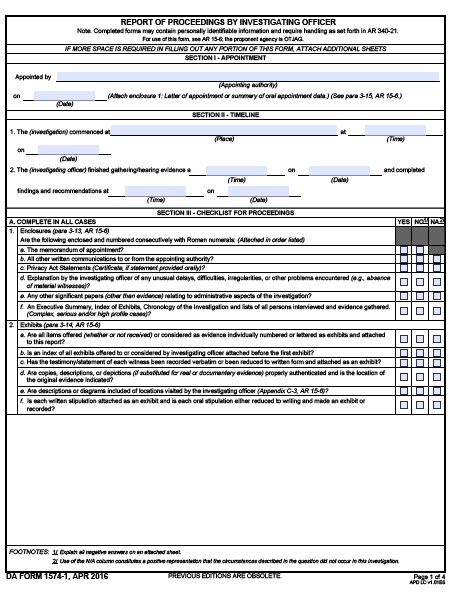 DA Form 1574-1 form preview