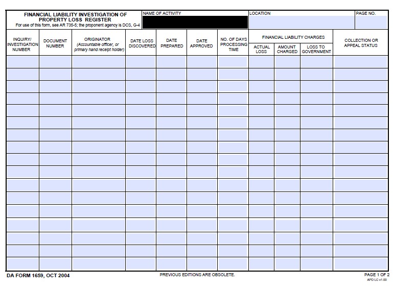 DA Form 1659 form preview