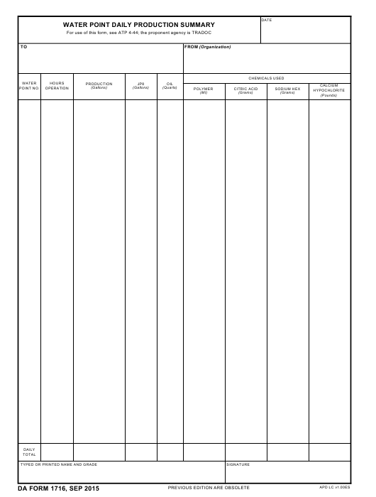 DA Form 1716 form preview