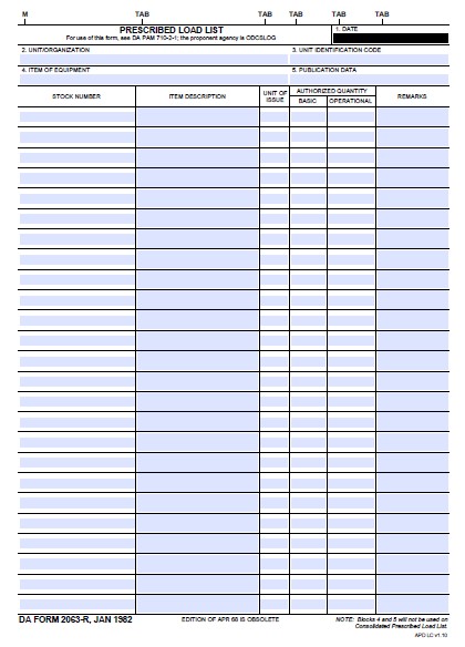 DA Form 2063-R form preview