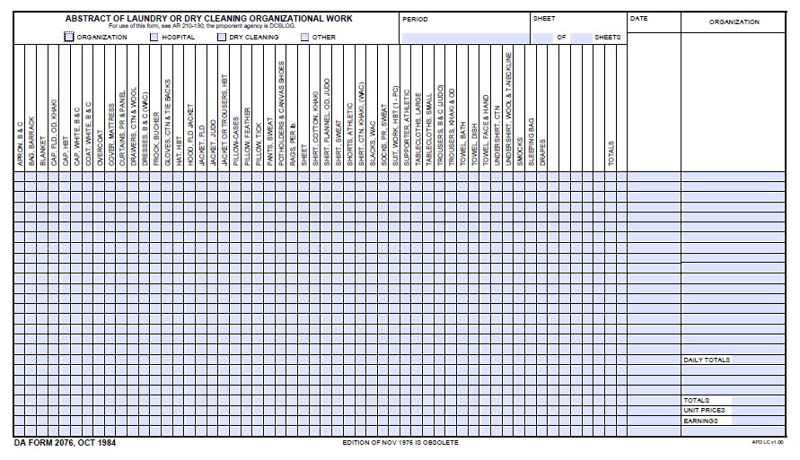 DA Form 2076 form preview
