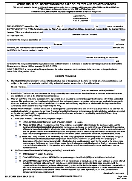 DA Form 2100 form preview