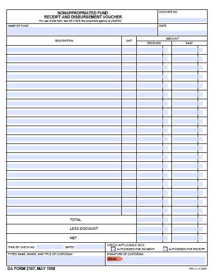 DA Form 2107 form preview