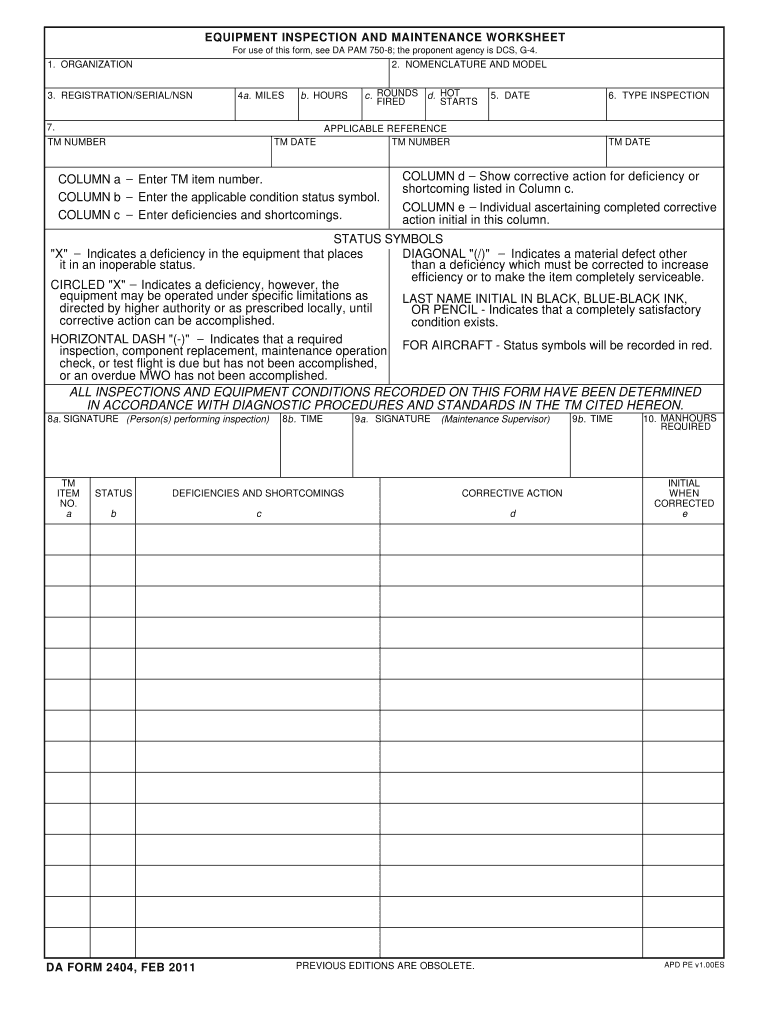 DA Form 2404 form preview