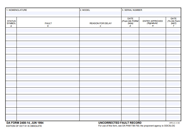 DA Form 2408-14 form preview