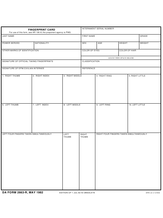 DA Form 2663-R form preview