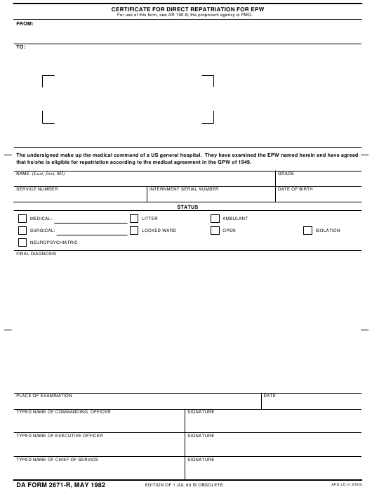 DA Form 2671-R form preview