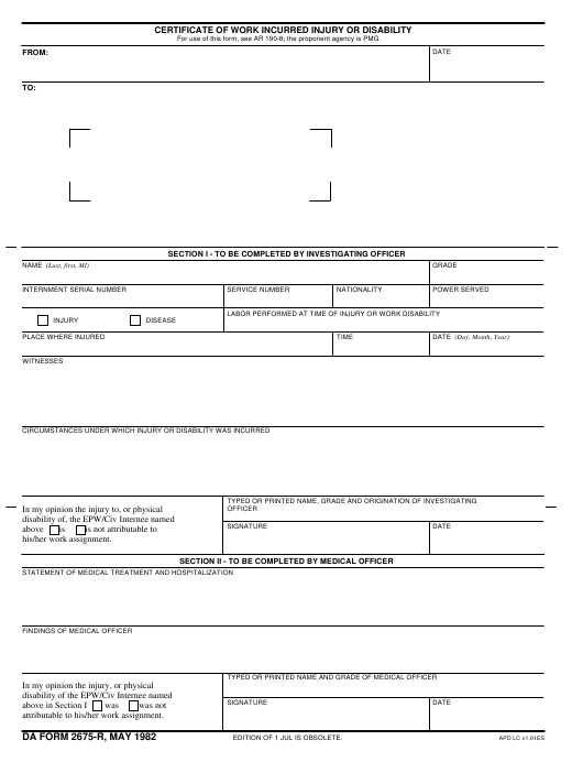 DA Form 2675-R form preview