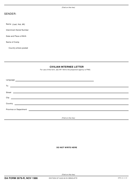 DA Form 2679-R form preview
