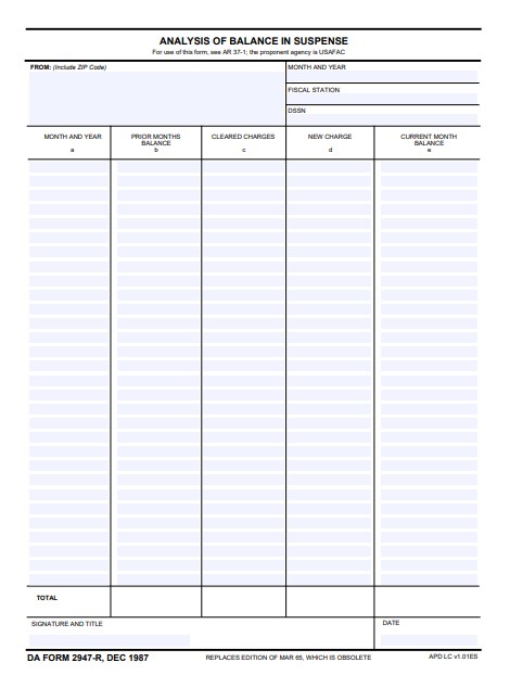 DA Form 2947-R form preview