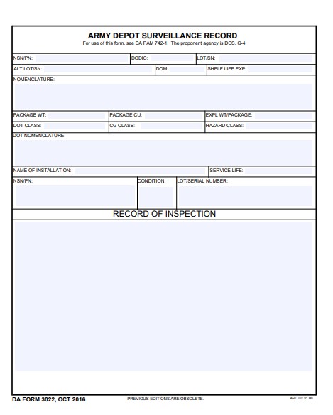 DA Form 3022 form preview