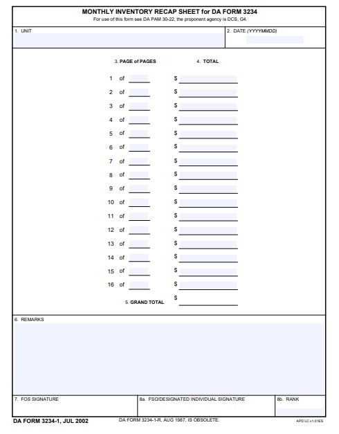 DA Form 3234-1 form preview