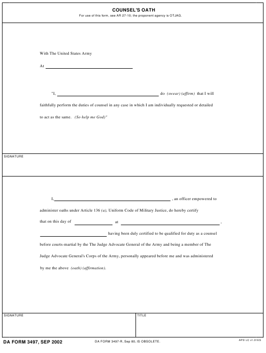 DA Form 3497 form preview