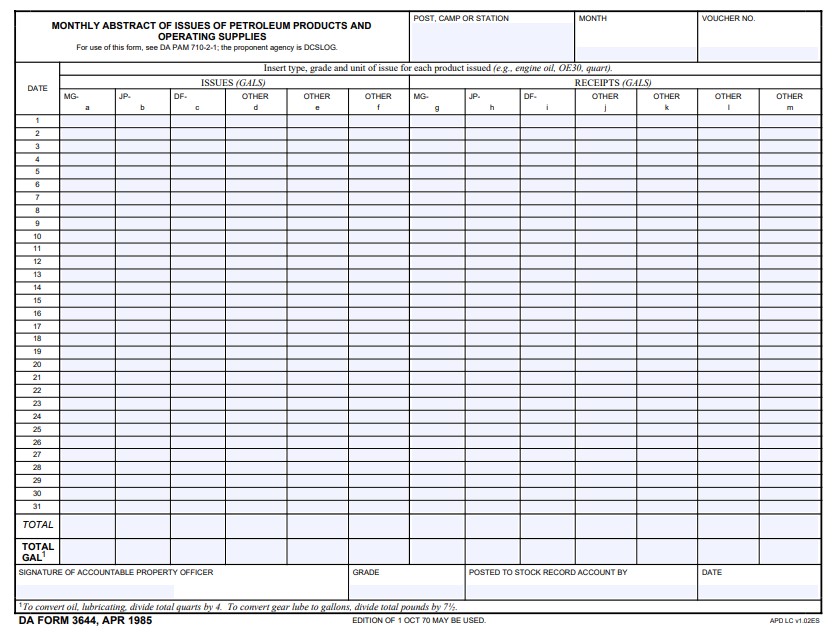 DA Form 3644 form preview