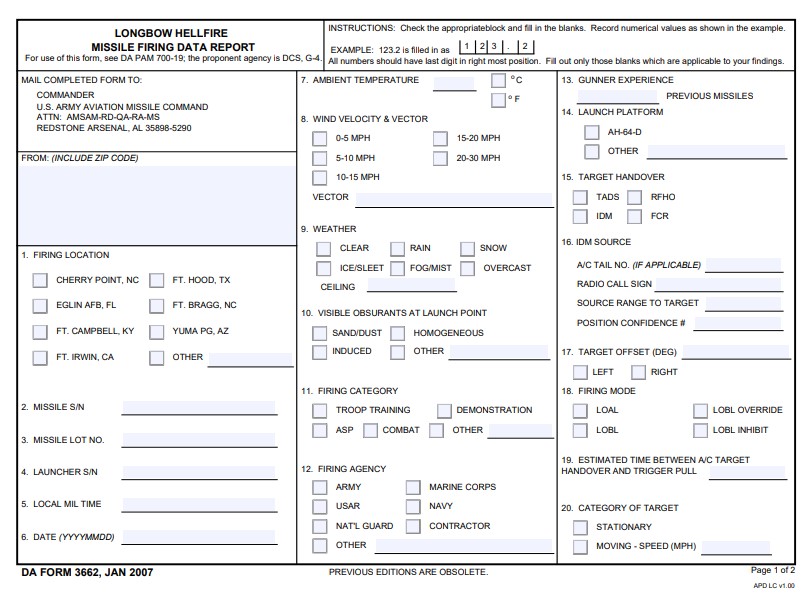 DA Form 3662 form preview