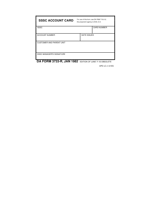 DA Form 3733-R form preview
