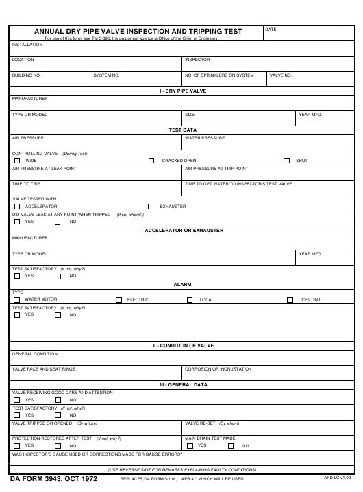 DA Form 3943 form preview