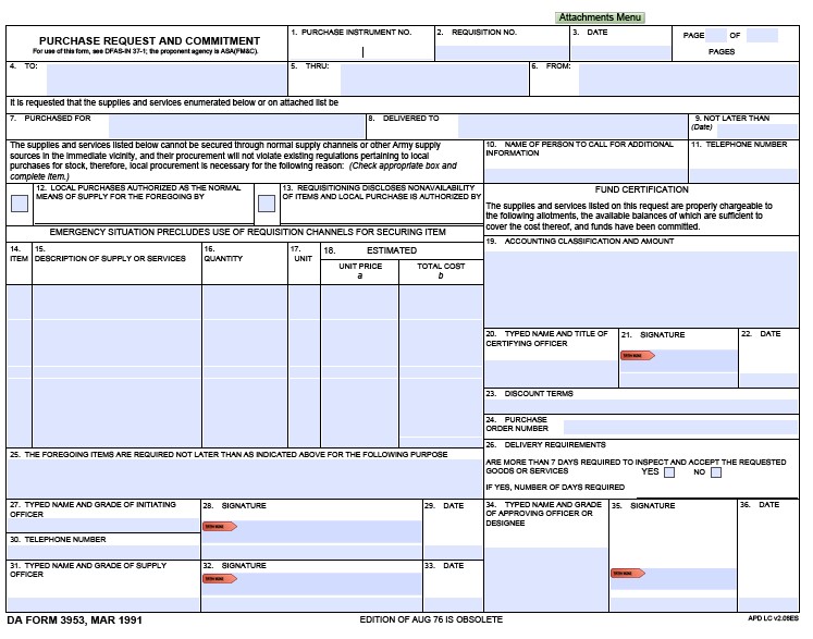 DA Form 3953 form preview