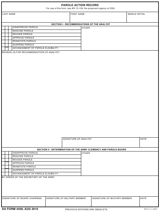 DA Form 4459 form preview