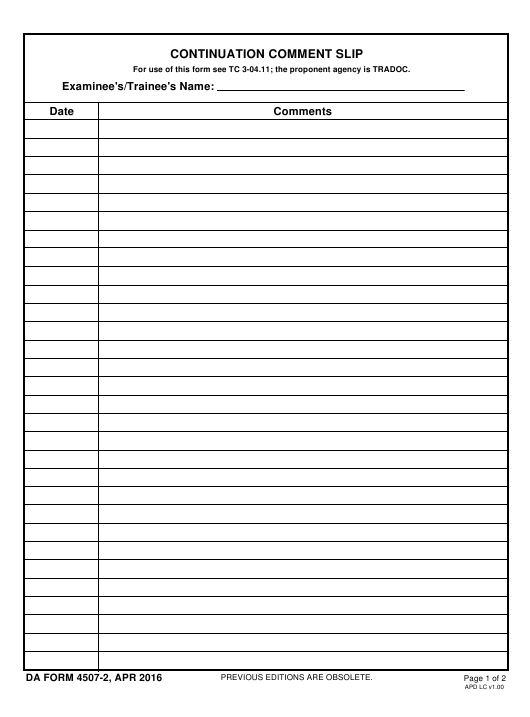 DA Form 4507-2 form preview