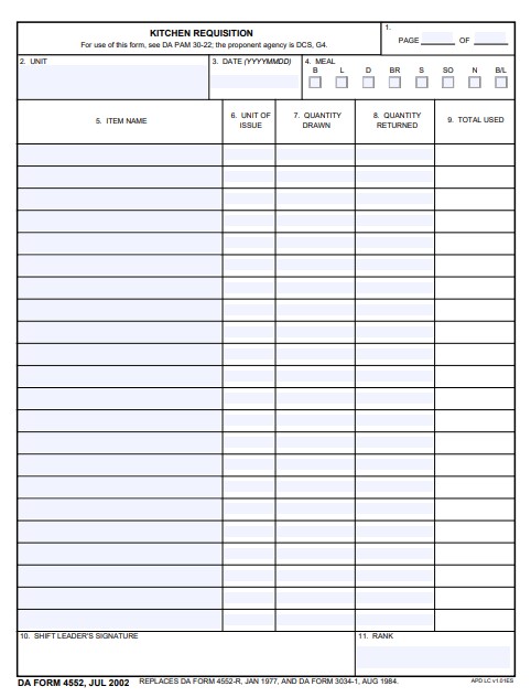 DA Form 4552 form preview