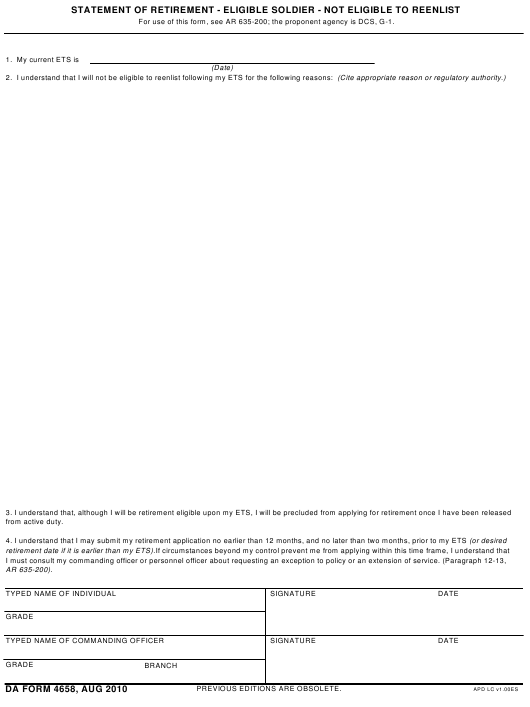DA Form 4658 form preview