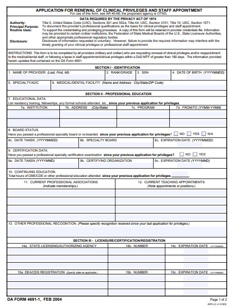 DA Form 4691-1 form preview