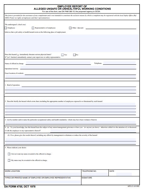 DA Form 4755 form preview