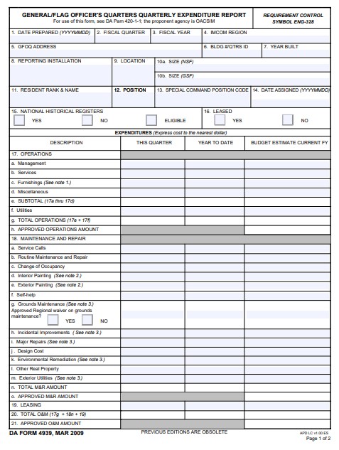 DA Form 4939 form preview