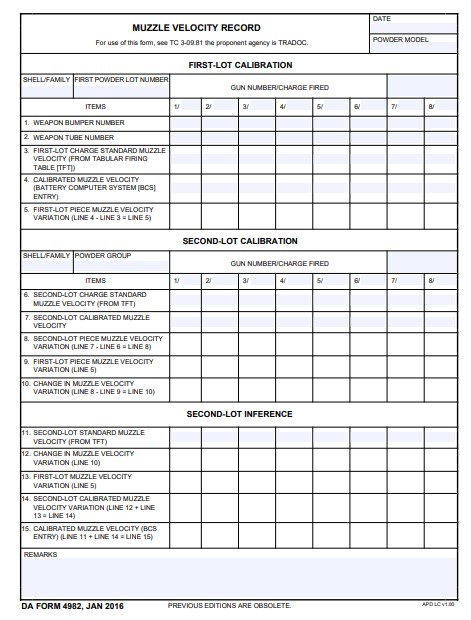 DA Form 4982 form preview
