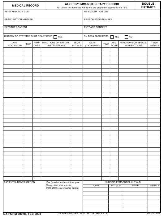DA Form 5007B form preview