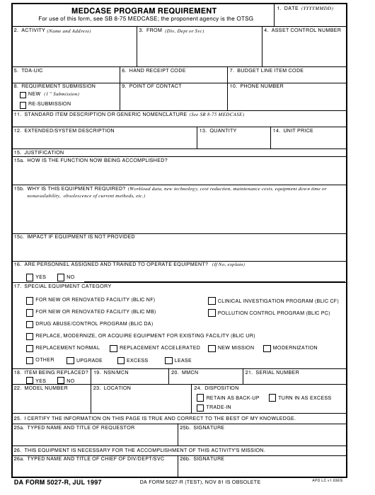 DA Form 5027-R form preview