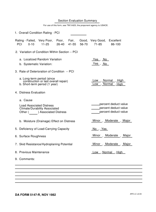 DA Form 5147-R form preview