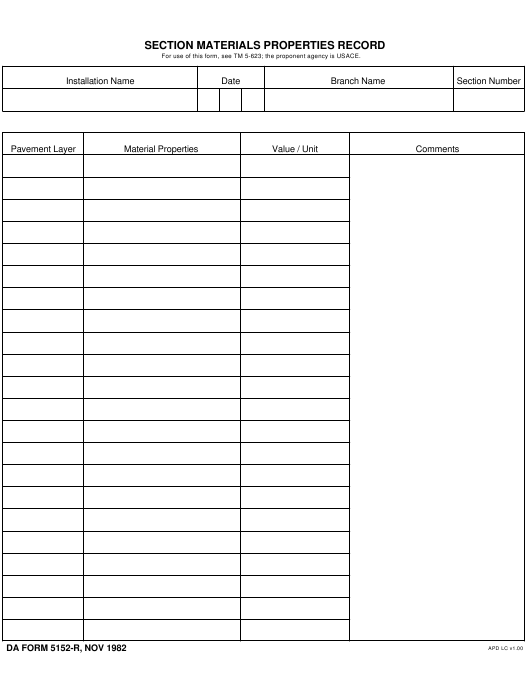 DA Form 5152-R form preview