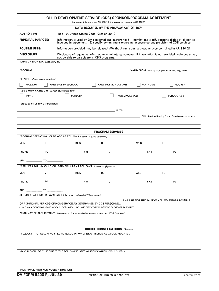 DA Form 5226-R form preview