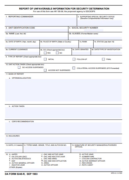 DA Form 5248-R form preview