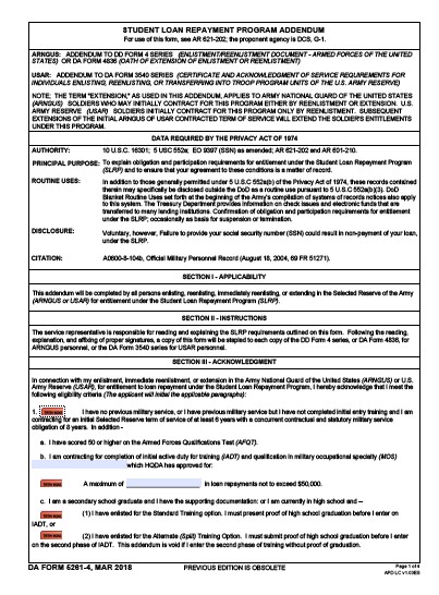 DA Form 5261-4 form preview
