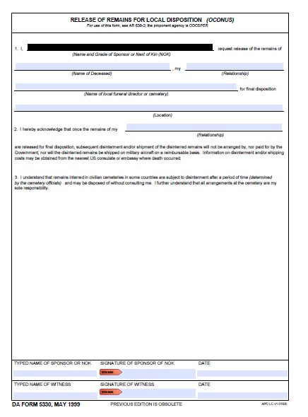 DA Form 5330 form preview