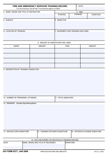 DA Form 5377 form preview