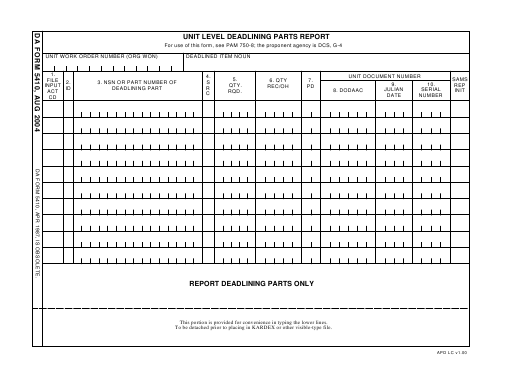 DA Form 5410 form preview