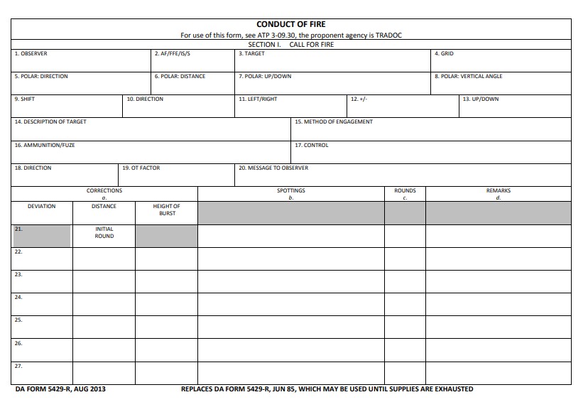 DA Form 5429-R form preview