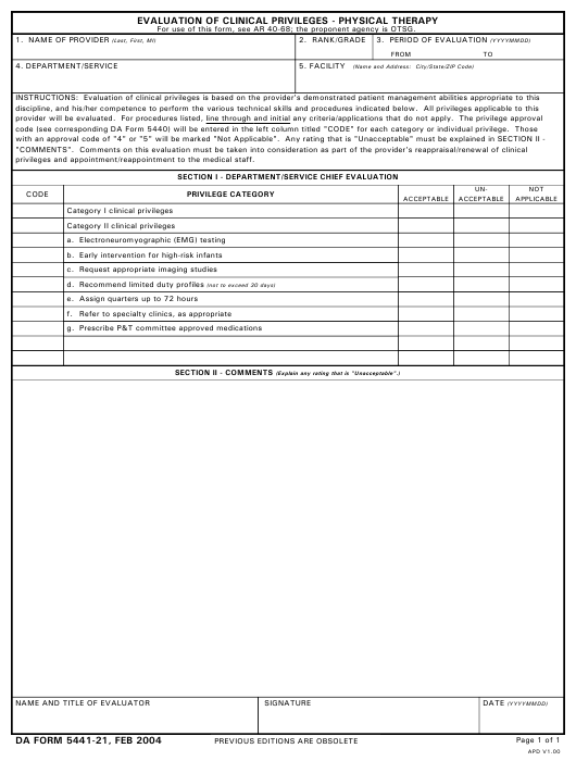DA Form 5441-21 form preview
