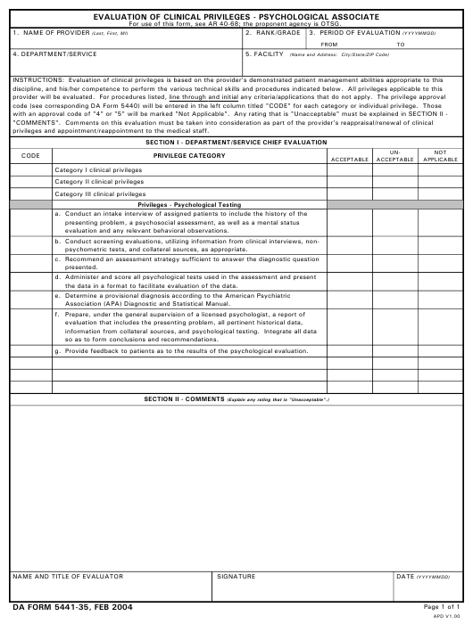 DA Form 5441-35 form preview