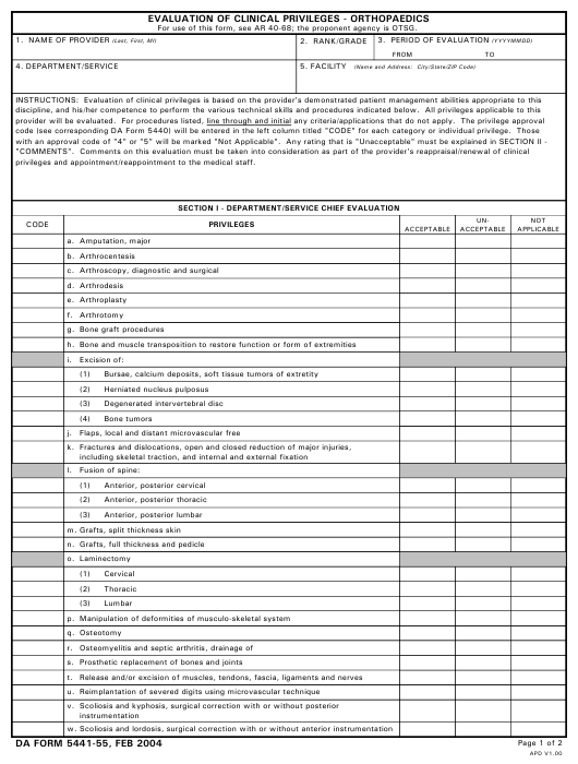DA Form 5441-55 form preview