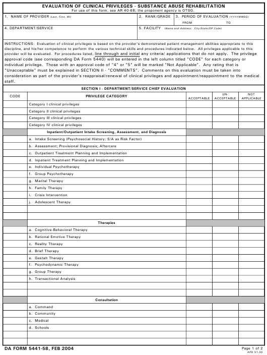 DA Form 5441-58 form preview