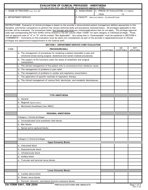 DA Form 5441 form preview