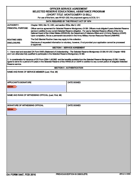 DA Form 5447 form preview