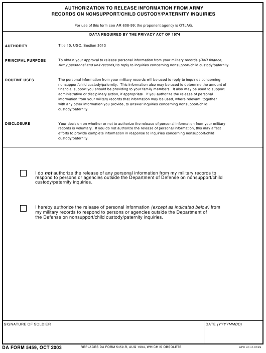 DA Form 5459 form preview